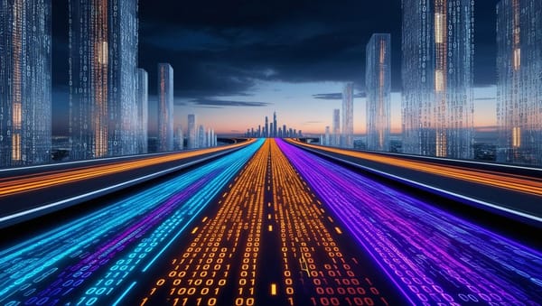 “Illustration of a neon data super-highway representing high-volume observability telemetry flow.